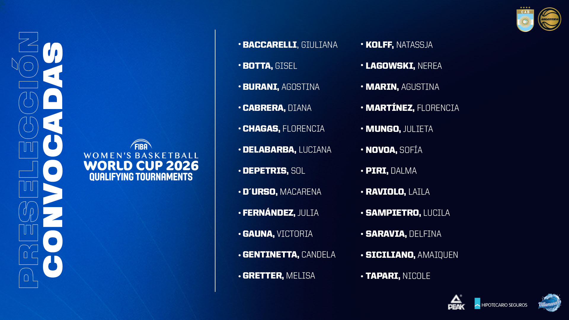 La Preselección Femenina para el Torneo Clasificatorio a Alemania 2026