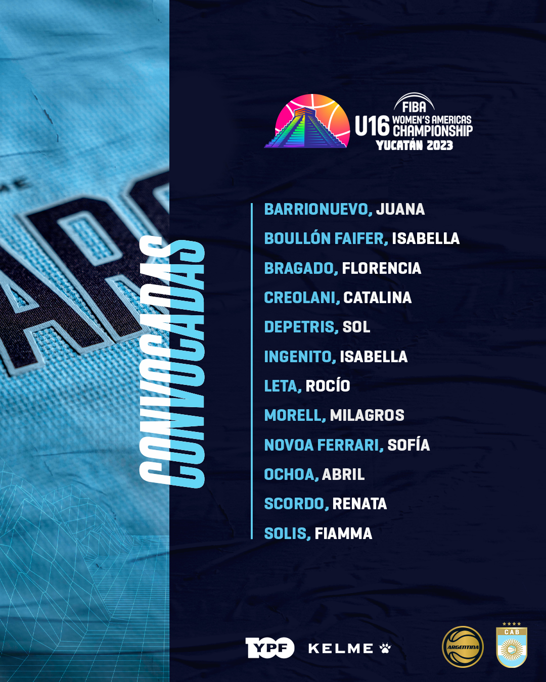 Argentina confirmó su plantel para el FIBA Américas U16 Femenino
